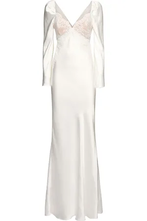 Self-Portrait C.kane Satin Long Sleeve Maxi Dress