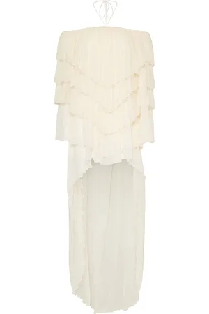 BLUMARINE Draped Silk Crepe Dress W/ Train
