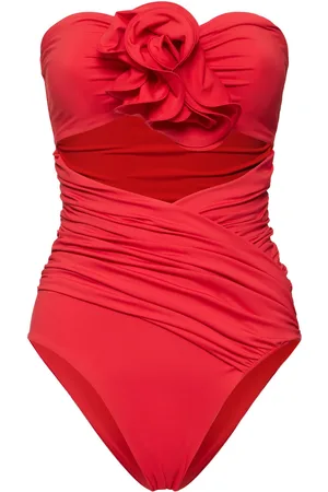 MAGDA BUTRYM Jersey Draped One Piece Swimsuit W/ Rose