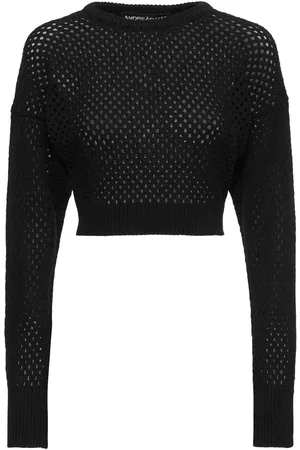 ANDREADAMO Fishnet Knit Cotton Blend Crop Sweater