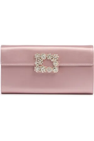 Roger Vivier Crystal Flower Satin Envelope Clutch