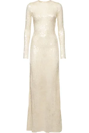 DAVID KOMA Sequined Open Back Long Sleeve Gown