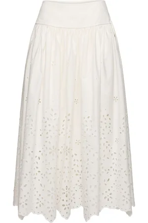 Self-Portrait Embroidered Cotton Midi Skirt