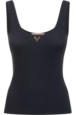 VALENTINO Cotton Ribbed Jersey Logo Tank Top