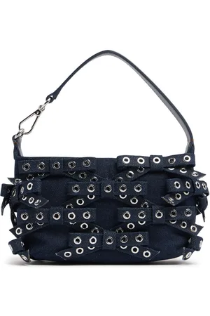 Ganni Small Butterfly Bow Eyelet Denim Pouch
