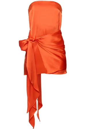 DAVID KOMA Strapless Satin Front-tie Mini Dress