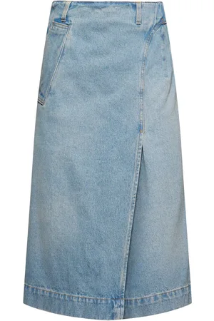 Victoria Beckham Denim Twill Wrap Detail Midi Skirt