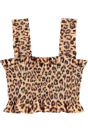 Molo Leopard Print Cotton Poplin Crop Top