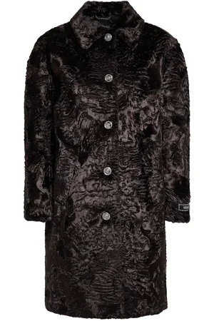 VERSACE Astrakan Faux Fur Logo Detail Coat