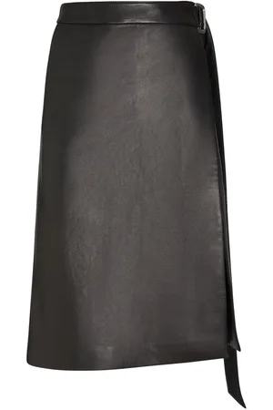 Ami Belted Leather Midi Skirt