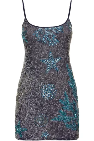 Leslie Amon Maldives Seashore Beaded Mesh Mini Dress