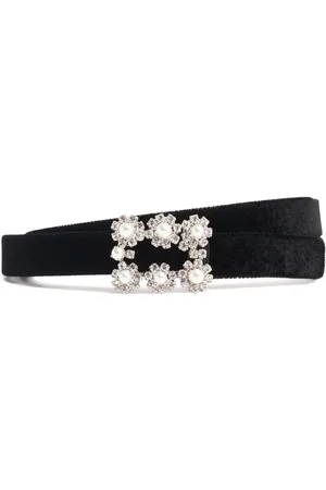 Roger Vivier 1.5cm Flower Buckle Velvet Belt