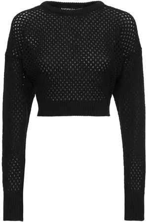 ANDREADAMO Fishnet Knit Cotton Blend Crop Sweater