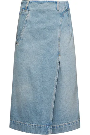 Victoria Beckham Denim Twill Wrap Detail Midi Skirt