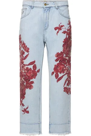 BLUMARINE Printed Baggy High Rise Cropped Jeans