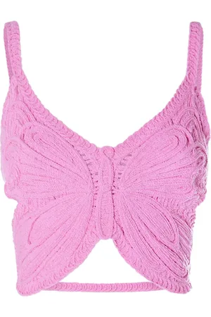 BLUMARINE Butterfly Cotton Blend Knit Crop Top