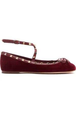 VALENTINO GARAVANI 5mm Rockstud Velvet Ballerina Flats