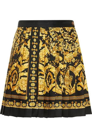 VERSACE Barocco Printed Pleated Silk Mini Skirt