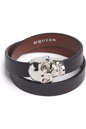 Alexander McQueen Skull Brass & Leather Bracelet