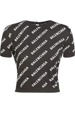 Balenciaga Allover Logo Cropped Cotton Sweater