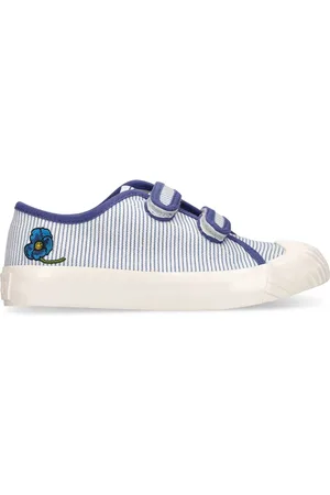 Kenzo Striped Cotton Strap Sneakers