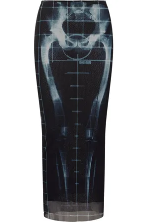 Jean Paul Gaultier Squeletor Printed Mesh Long Skirt
