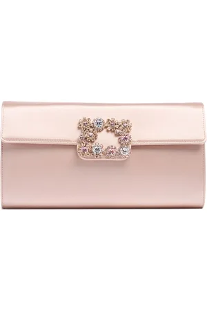 Roger Vivier Flower Buckle Leather Envelope Clutch