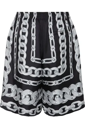VERSACE Medusa Chain Print Silk Twill Shorts