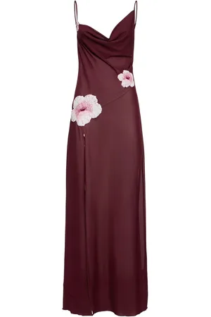 Leslie Amon Galli Embroidered Mesh Long Dress