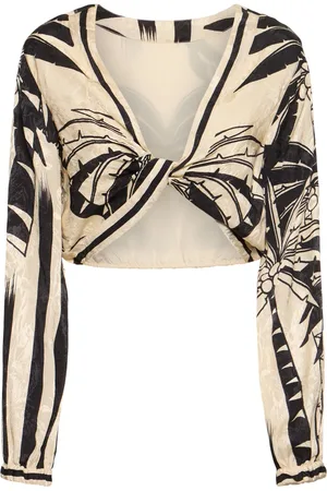 JOHANNA ORTIZ Jacquard Front Wrap Long Sleeve Crop Top