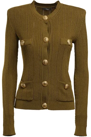 Balmain Buttoned Viscose Rib Knit Cardigan