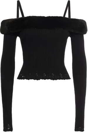 BLUMARINE Off-the-shoulder Faux Fur Knit Top