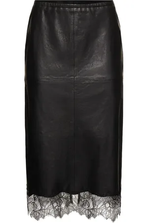 BLUMARINE Leather Midi Skirt W/lace