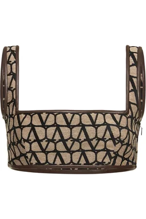 VALENTINO Logo Jacquard Canvas Crop Top