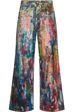 Acne Studios Dayla Printed Denim Wide Leg Jeans