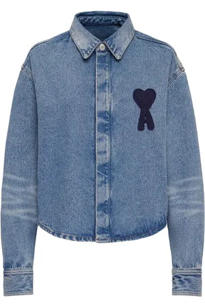 Ami Adc Logo Cropped Cotton Denim Shirt