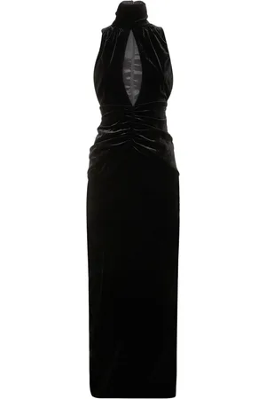 Alessandra Rich Velvet High Neck Draped Long Dress