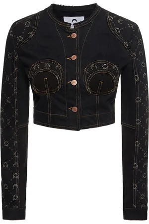 Marine Serre Printed Cotton Denim Cropped Jacket
