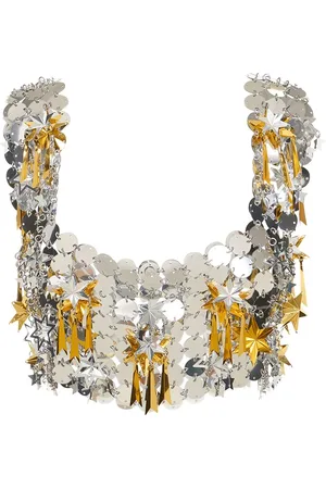 Paco rabanne Round & Star Sequined Mesh Crop Top