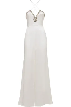 Alessandra Rich Silk Satin Long Dress W/ Crystals