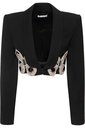 AREA Butterfly Embellished Wool Crop Blazer