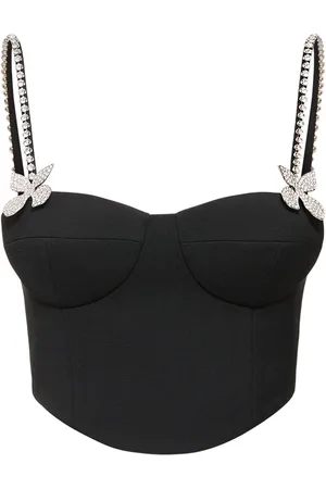 AREA Butterfly Embellished Wool Bustier Top