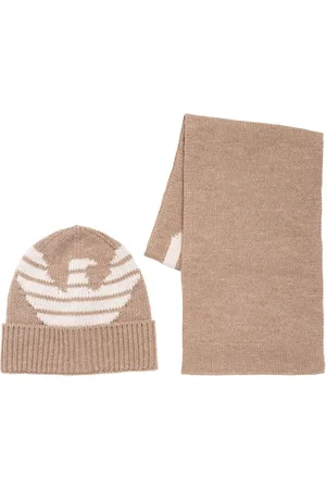 Emporio Armani Wool Blend Knit Scarf & Beanie W/logo