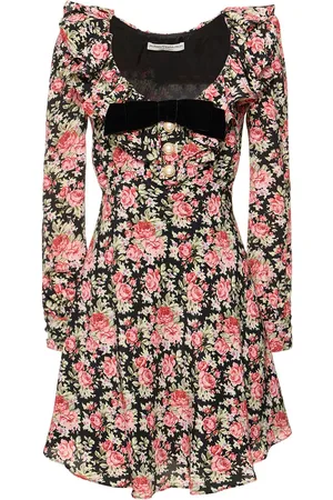 Alessandra Rich Printed Silk Twill Mini Dress W/ Bow