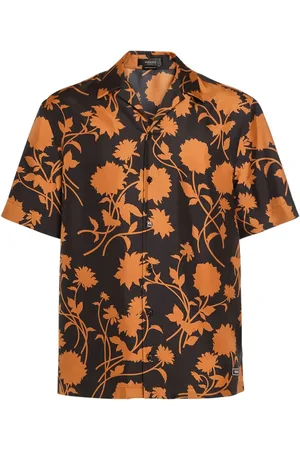 VERSACE Flower Print Silk Short Sleeve Shirt