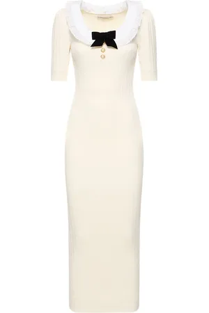 Alessandra Rich Cotton Knit Midi Dress W/ Collar