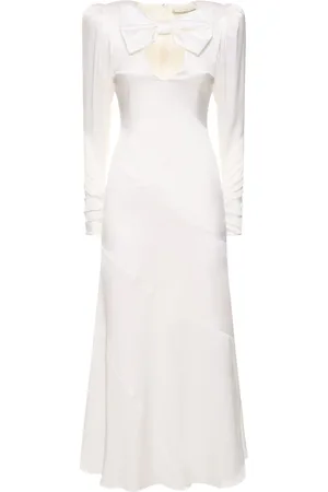 Alessandra Rich Silk Satin Midi Dress W/ Bow