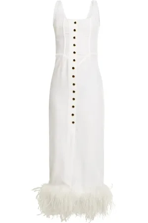 Alessandra Rich Velvet Midi Dress W/ Feathers