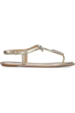 RENE CAOVILLA 10mm Python Print Leather Thong Flats