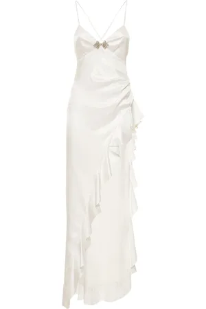 Alessandra Rich Silk Satin Long Dress W/ High Side Slit